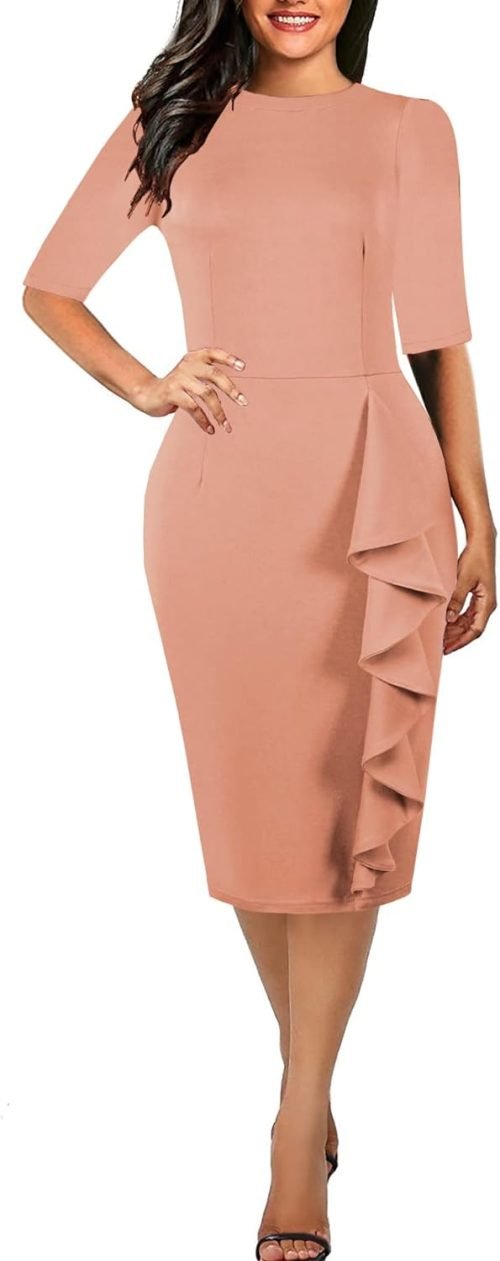 Women's Vintage Short Sleeve Polka Dot Falbala Fold Slim Fit Pencil Dress