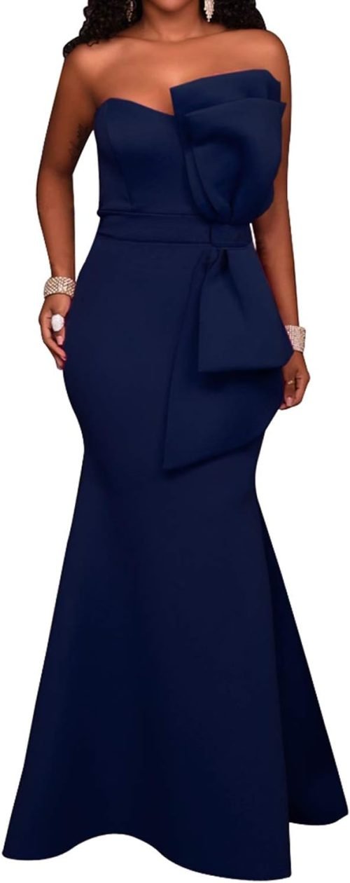 Women's Sexy Off The Shoulder Oversized Bow Applique Evening Gown Party Maxi Dress