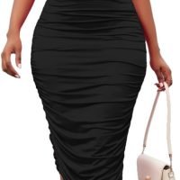 Women's Sexy One Shoulder Dresses Sleeveless Party Club Ruched Cocktail Wedding Guest Bodycon Midi Dress