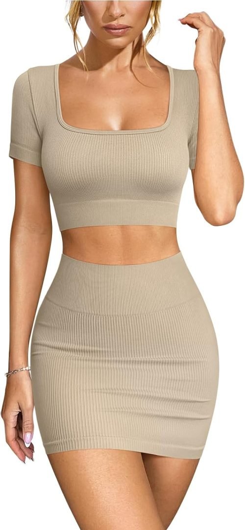 Women's 2 Piece Outfits Short Sleeve Tops and Mini Skirts Club Suit Sets