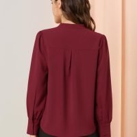 Women's Mandarin Collar Office Top Long Sleeve Button Down Shirt