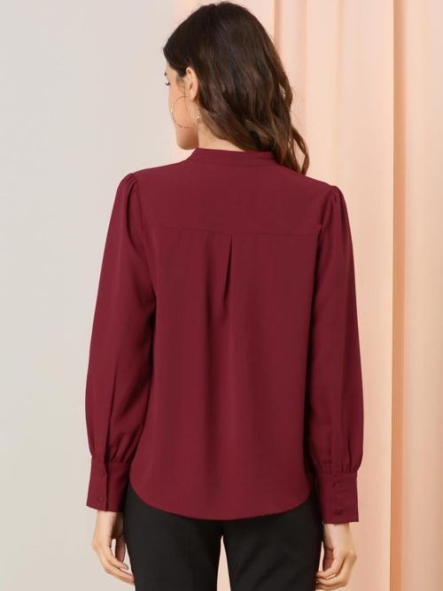 Women's Mandarin Collar Office Top Long Sleeve Button Down Shirt