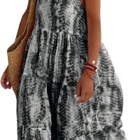 Women Summer Dresses 2024 Spaghetti Strap Scoop Neck Floral Maxi Dress Flowy Boho Long Sundress with Pockets