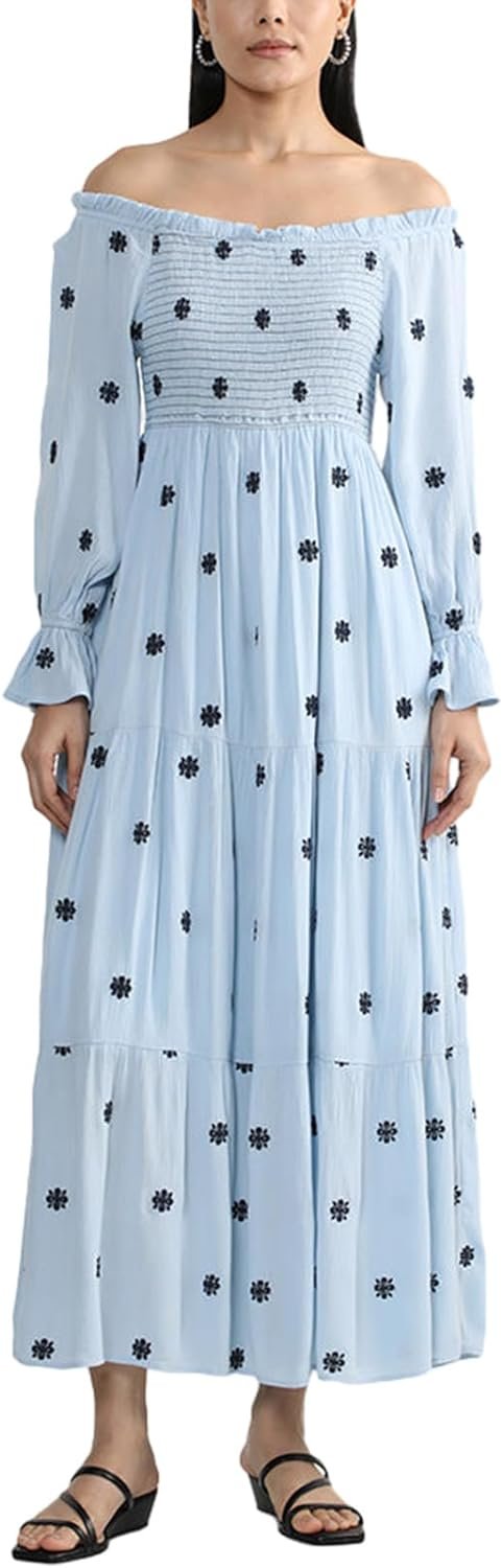 Women’s Floral Smocked Maxi Dress Boho Puff Sleeve Sweetheart A-Line Flowy Long Dresses Y2K Swing Beach Sundress