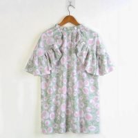 2024 Women's Summer Plus Size Floral Printed Shirt Tops Fashion Mock Neck Ruffle Short Sleeve Casual Blouse Tops