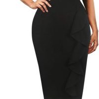 Women's Vintage Short Sleeve Polka Dot Falbala Fold Slim Fit Pencil Dress