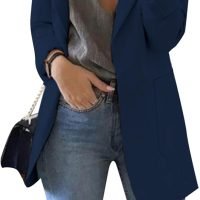 Women's Business Casual Outfits Open Front Long Sleeve Lapel Fashion Lightweight Solid Color Blazers with Pockets