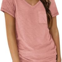 Womens T Shirts Short Sleeve V Neck Tops with Pockets Summer Fashion Trendy Soft Casual Comfy Outfits Clothes 2024