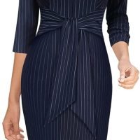 Womens Front Zipper Tie Waist Slim Work Business Office Bodycon Pencil Dress