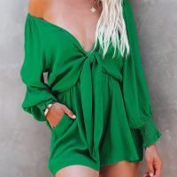 Rompers for Women Dressy Spring Summer Tie Knot Front Sexy V Neck Jumpsuits