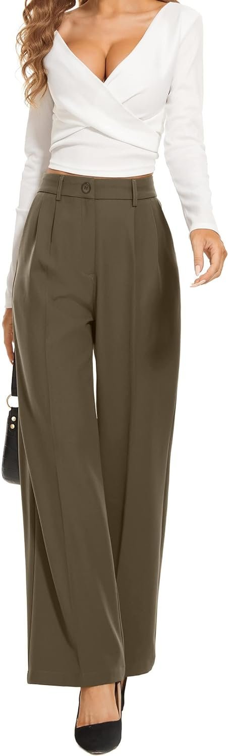 Women's Wide Leg Pants High Elastic Waisted Long Straight Casual Pant Fashion Loose Trousers
