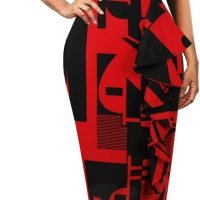 Women's Vintage Short Sleeve Polka Dot Falbala Fold Slim Fit Pencil Dress