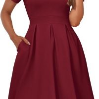 Womens Elegant Print Notched Neck Slant Pocket Pleated Hem Casual A-Line Dress