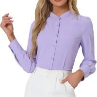 Women's Mandarin Collar Office Top Long Sleeve Button Down Shirt