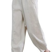 6185nSmrPQL._AC_SL1500 Women's 100% Linen Pants Relax Fit Lantern Cropped TaperedPants Trousers with Elastic Waist