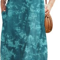 Women Summer Casual Bohemian Maxi Dress V-Neck Sleeveless Flowy Boho Floral Beach Long Dress with Pockets