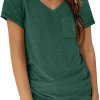 Womens T Shirts Short Sleeve V Neck Tops with Pockets Summer Fashion Trendy Soft Casual Comfy Outfits Clothes 2024