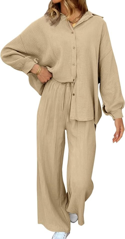 Womens 2 Piece 2024 Spring Clothes Fashion Outfits Two Piece Matching Wide Leg Palazzo Pants Sets Tracksuit Clothes