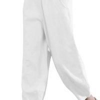 61DKBOOSe9L._AC_SL1500 Women's 100% Linen Pants Relax Fit Lantern Cropped TaperedPants Trousers with Elastic Waist