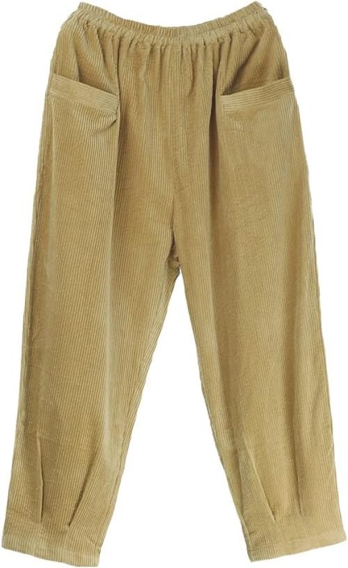 Women's Corduroy Baggy Pants Elastic Waist Loose Harem Pant Cotton Wide Leg Trousers with Pockets