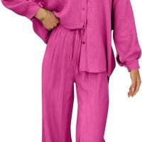 Womens 2 Piece 2024 Spring Clothes Fashion Outfits Two Piece Matching Wide Leg Palazzo Pants Sets Tracksuit Clothes