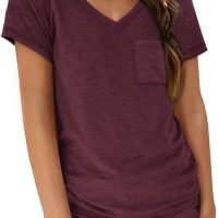 Womens T Shirts Short Sleeve V Neck Tops with Pockets Summer Fashion Trendy Soft Casual Comfy Outfits Clothes 2024