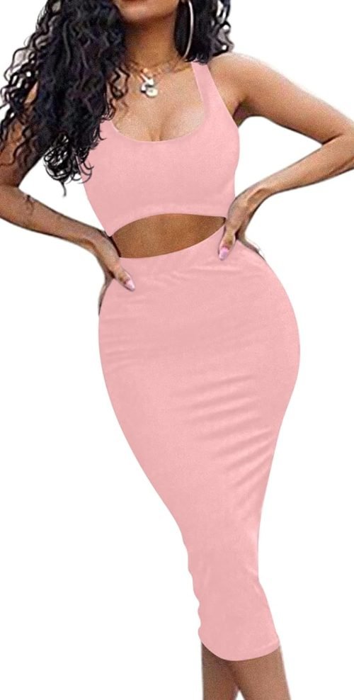 Women's Sexy Summer Outfits Bodycon Tank Top Midi Skirt 2 Piece Dress