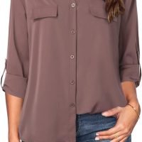 Women's Dressy Lapel Button Down Shirts for Work Office Business Casual Chiffon Blouse Tops