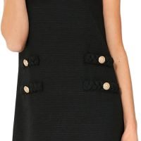 Women's Tweed Jackie Dress Crew Neck Sleeveless Elegant Vintage Button Bodycon A-line Mini Dresses