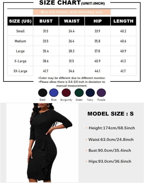 Women's Sequin Sparkly Glitter Party Club Dress Crew Neck 3/4 Sleeve Ruffle Ruched Cocktail Bodycon Midi Dress