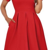 Womens Elegant Print Notched Neck Slant Pocket Pleated Hem Casual A-Line Dress