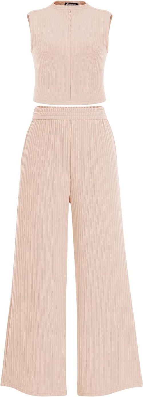 Womens 2 Piece Summer Casual Tank Tops And Wide Leg Pants Tracksuits