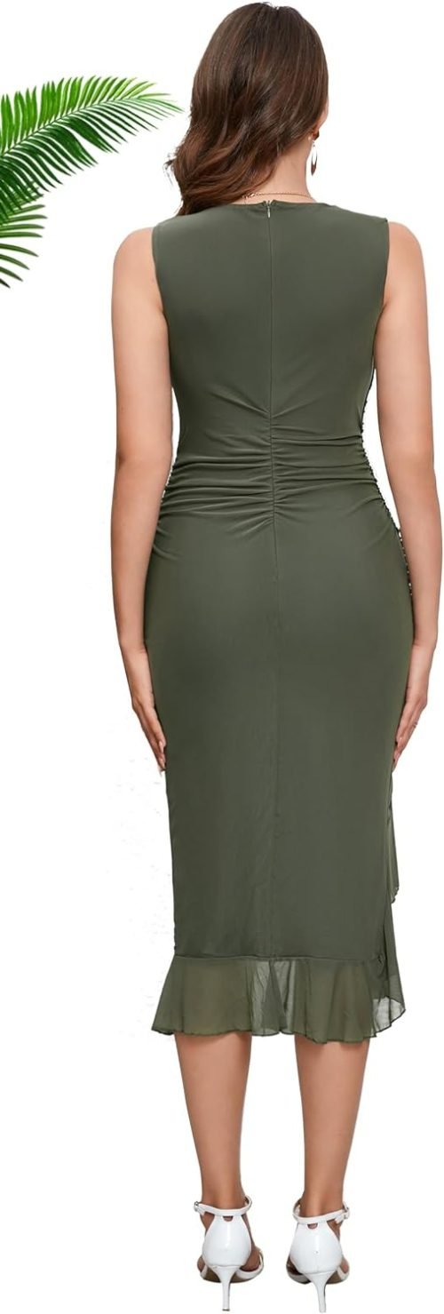 Women's Midi Bodycon Dress Summer Sleeveless Ruffle Mermaid Dress Cocktail Party Tank Dresses for Wedding Guest