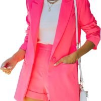 Womens Casual Blazers Button Lapel Long Sleeve Cardigan Work Office Fashion Suit Blazer Jackets with Pockets