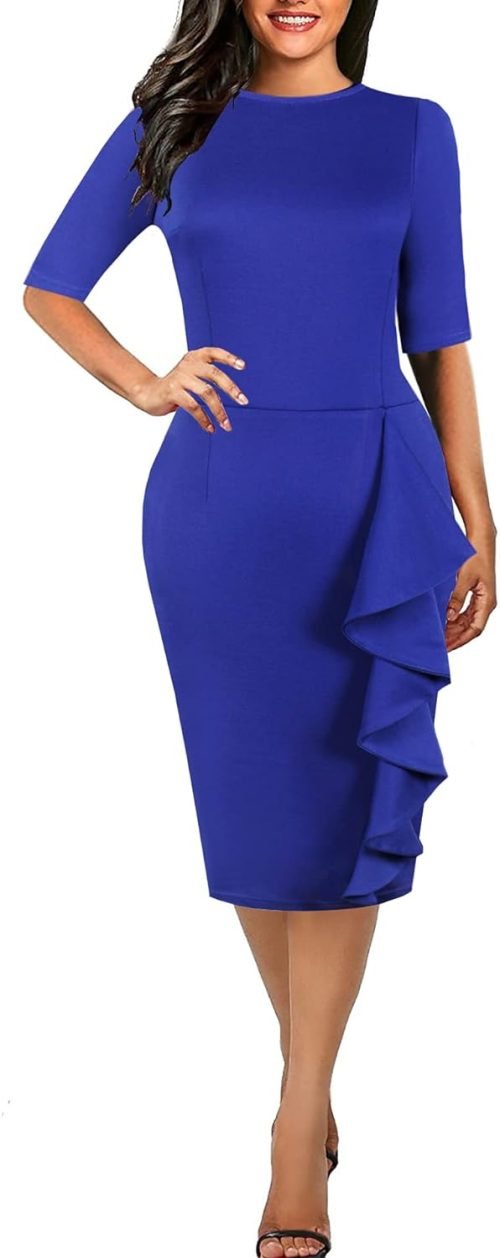 Women's Vintage Short Sleeve Polka Dot Falbala Fold Slim Fit Pencil Dress