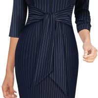 Womens Front Zipper Tie Waist Slim Work Business Office Bodycon Pencil Dress