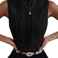 Women's Sleeveless Mock Neck Textured Tank Top