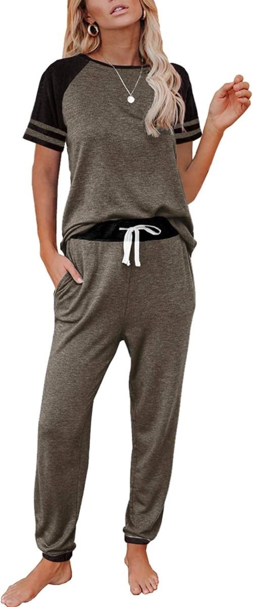 Lounge Sets For Women Two Piece Outfits Loungewear Short Sleeve Crewneck Jogger Pajama Set and Sweatpants Tracksuit