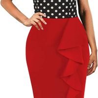 Women's Vintage Short Sleeve Polka Dot Falbala Fold Slim Fit Pencil Dress