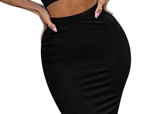 61Qr21sLPgL._AC_SL1500 Women's Sexy Summer Outfits Bodycon Tank Top Midi Skirt 2 Piece Dress