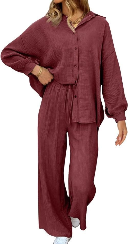 Womens 2 Piece 2024 Spring Clothes Fashion Outfits Two Piece Matching Wide Leg Palazzo Pants Sets Tracksuit Clothes