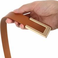 Womens Leather Belt Skinny Waist Belt for Dresses Jeans Pants with Gold Buckle