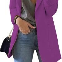 Women's Business Casual Outfits Open Front Long Sleeve Lapel Fashion Lightweight Solid Color Blazers with Pockets