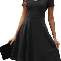 Women's Elegant Vintage Summer Sweetheart Neck Short Sleeve Casual Work Party Business A-Line Dress 163