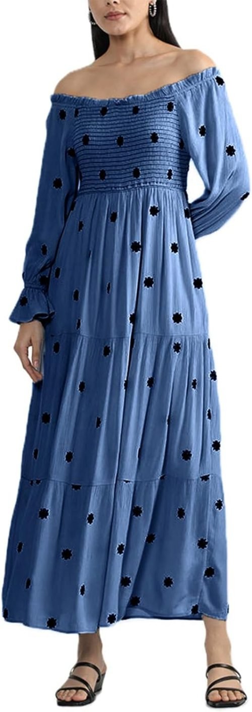 Women’s Floral Smocked Maxi Dress Boho Puff Sleeve Sweetheart A-Line Flowy Long Dresses Y2K Swing Beach Sundress