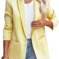 Womens Casual Blazers Button Lapel Long Sleeve Cardigan Work Office Fashion Suit Blazer Jackets with Pockets