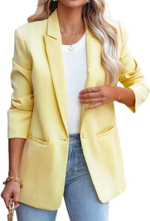 Womens Casual Blazers Button Lapel Long Sleeve Cardigan Work Office Fashion Suit Blazer Jackets with Pockets