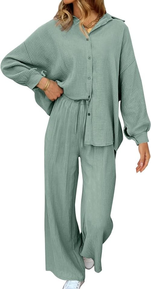 Womens 2 Piece 2024 Spring Clothes Fashion Outfits Two Piece Matching Wide Leg Palazzo Pants Sets Tracksuit Clothes