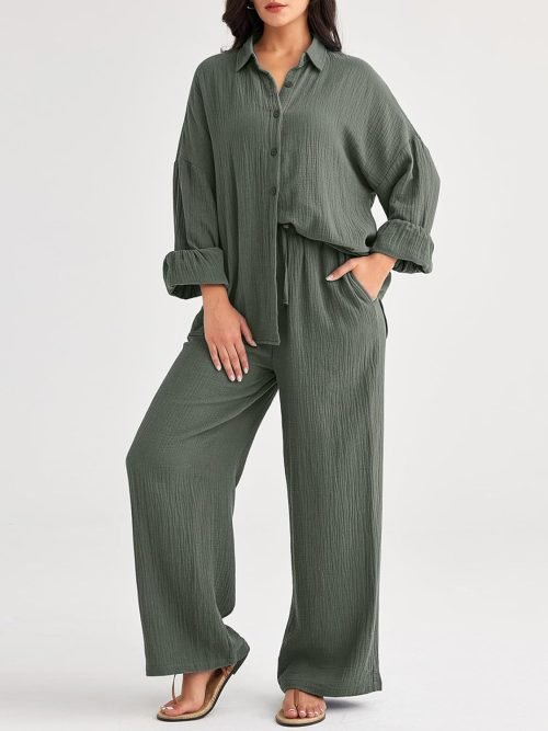 Womens 2 Piece 2024 Spring Clothes Fashion Outfits Two Piece Matching Wide Leg Palazzo Pants Sets Tracksuit Clothes