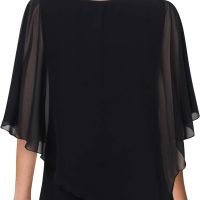 Women's Lightweight Flowy Shirt Double-Layered Printed Chiffon Poncho Blouse Top